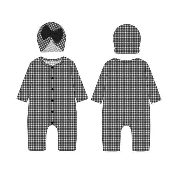 Sweet Black Gingham Baby Romper & Headwear Set