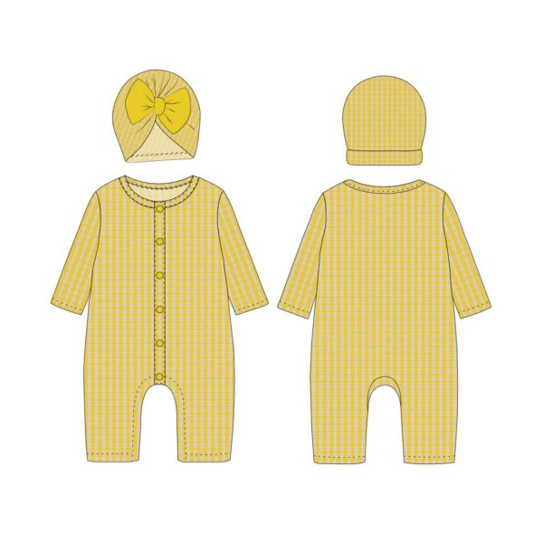 Sweet Yellow Gingham Baby Romper & Headwear Set