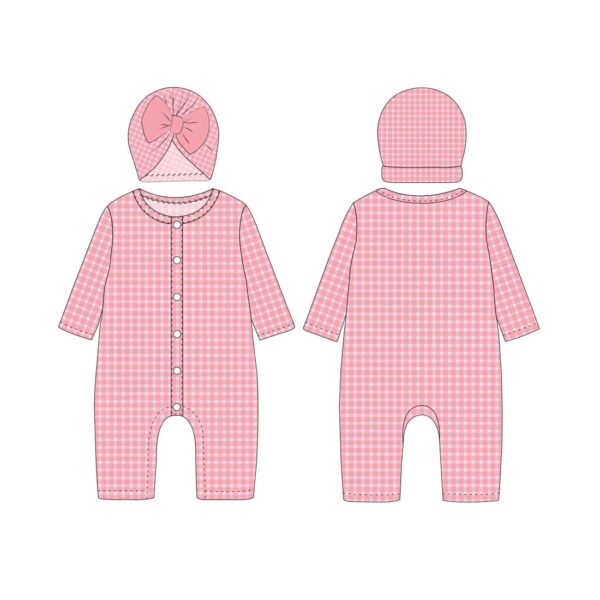 Sweet Pink Gingham Baby Romper & Headwear Set